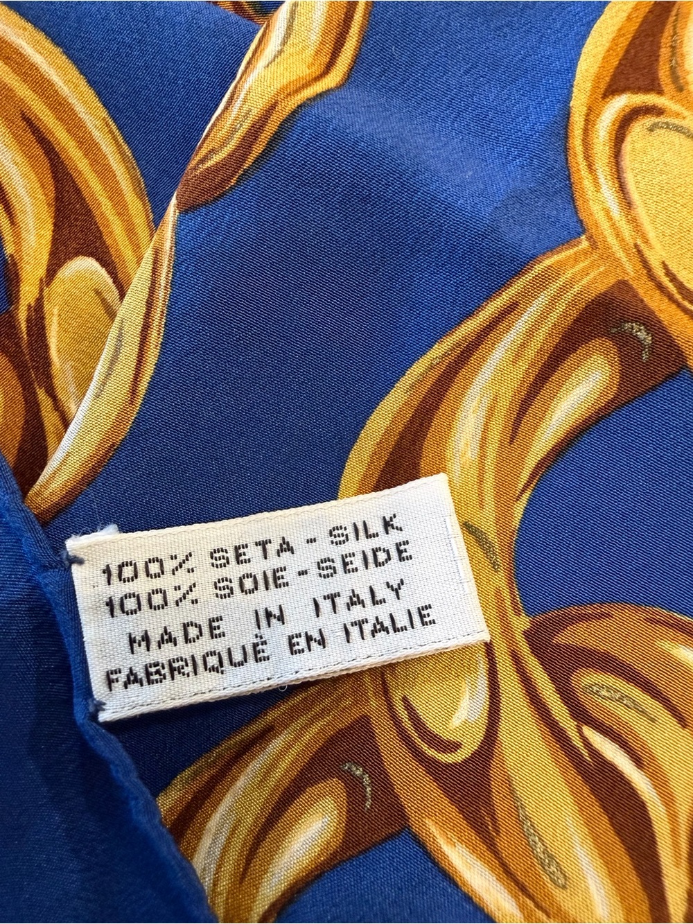 CHANEL Royal Blue Silk Scarf with Gold Chain Print - Picture 3 of 7